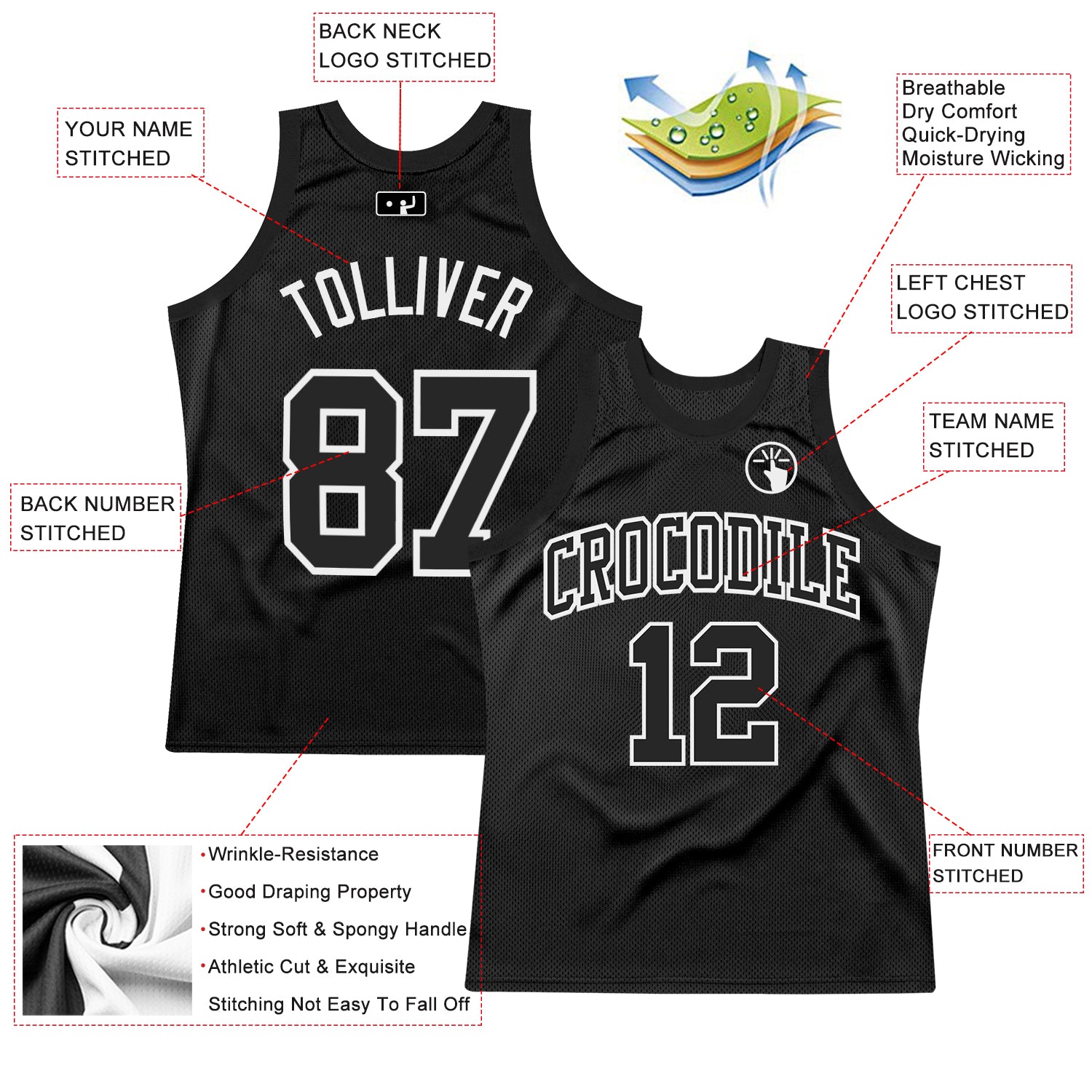 Personalized Black and White Basketball Jersey Throwback Style for Men Personalized Black White Throwback Basketball Jersey - Image 2