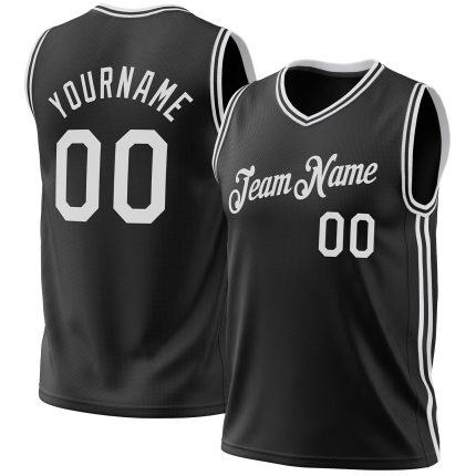 Personalized Basketball Jersey Black White Throwback Style, Size 5 Personalized Black White Throwback Basketball Jersey 5