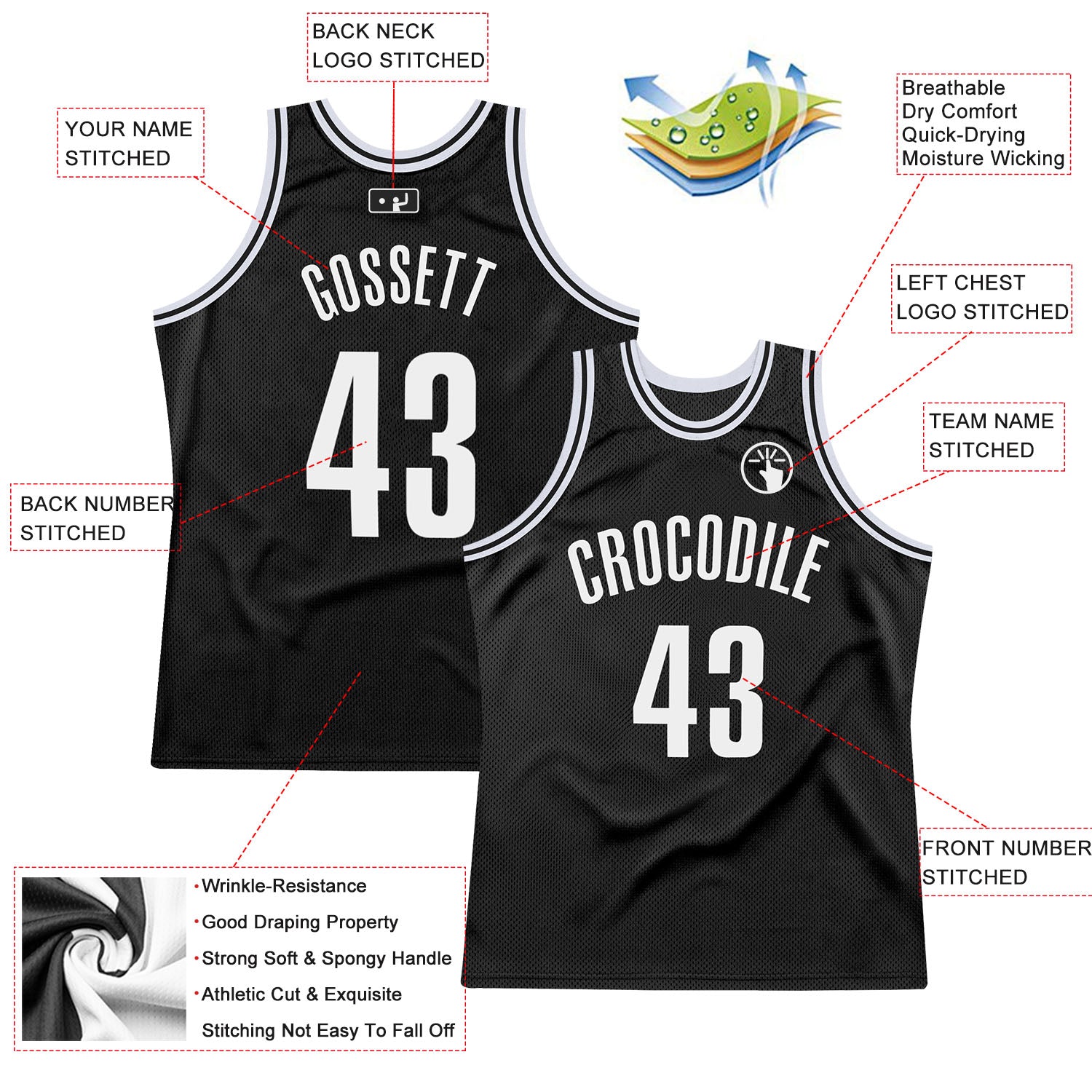Custom Black and White Basketball Jersey - Personalized Throwback Style Jersey Personalized Black White Throwback Basketball - Image 3