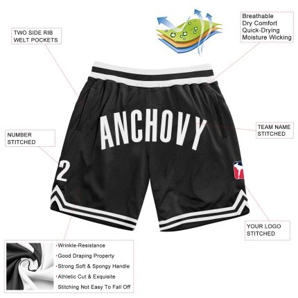 Personalized Throwback Basketball Shorts in Black and White for Men Personalized Black White Throwback Basketball Shorts