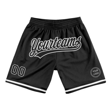 Custom Black and White Basketball Shorts for Men - Throwback Style Personalized Black White Throwback Basketball Shorts 2