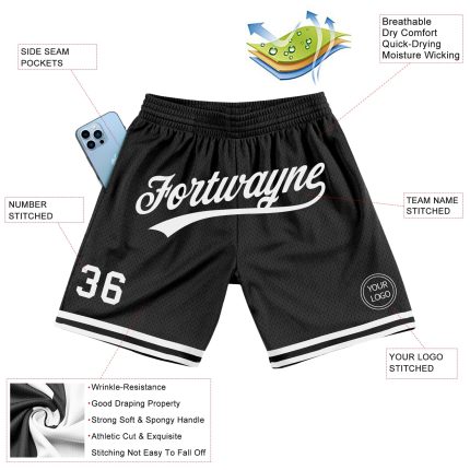 Personalized Basketball Shorts - Black and White Throwback Style 3 Personalized Black White Throwback Basketball Shorts 3