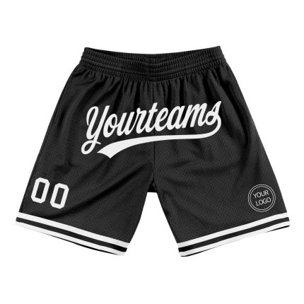 Personalized Basketball Shorts - Black and White Throwback Style 3 Personalized Black White Throwback Basketball Shorts 3