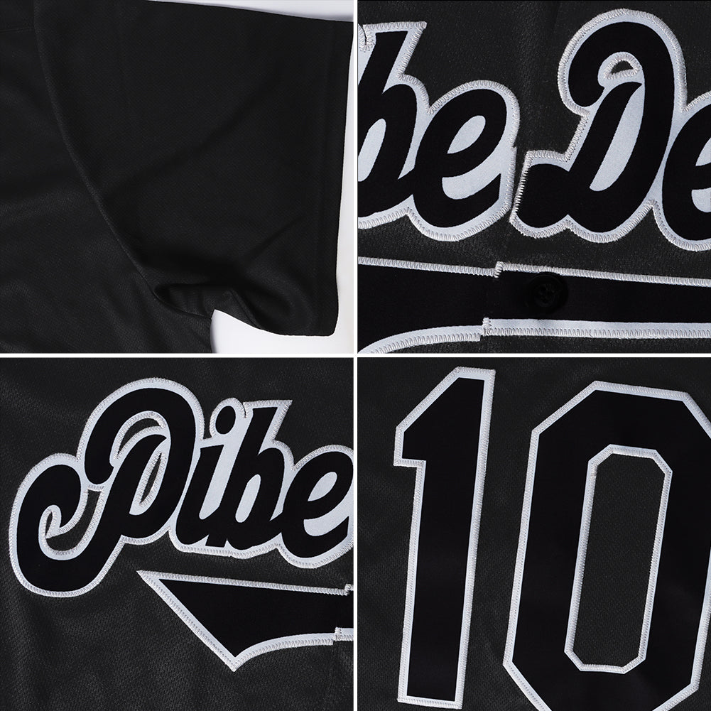 Custom Black and White Throwback Rib-Knit Baseball Jersey Shirt Personalized Black White Throwback Rib-Knit Baseball Jersey - Image 7