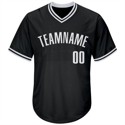 Custom Black and White Throwback Rib-Knit Baseball Jersey Shirt Personalized Black White Throwback Rib-Knit Baseball Jersey