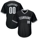 Custom Black and White Throwback Rib-Knit Baseball Jersey Shirt Personalized Black White Throwback Rib-Knit Baseball Jersey