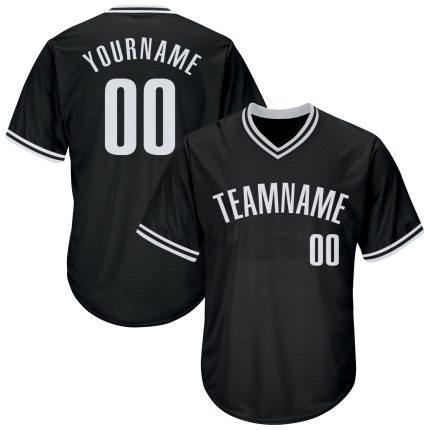 Custom Black and White Throwback Rib-Knit Baseball Jersey Shirt Personalized Black White Throwback Rib-Knit Baseball Jersey