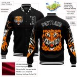 Custom Name Number Bomber Jacket for Men with 3D Black White Tiger Pattern, Full-Snap Varsity Letterman Design Personalized