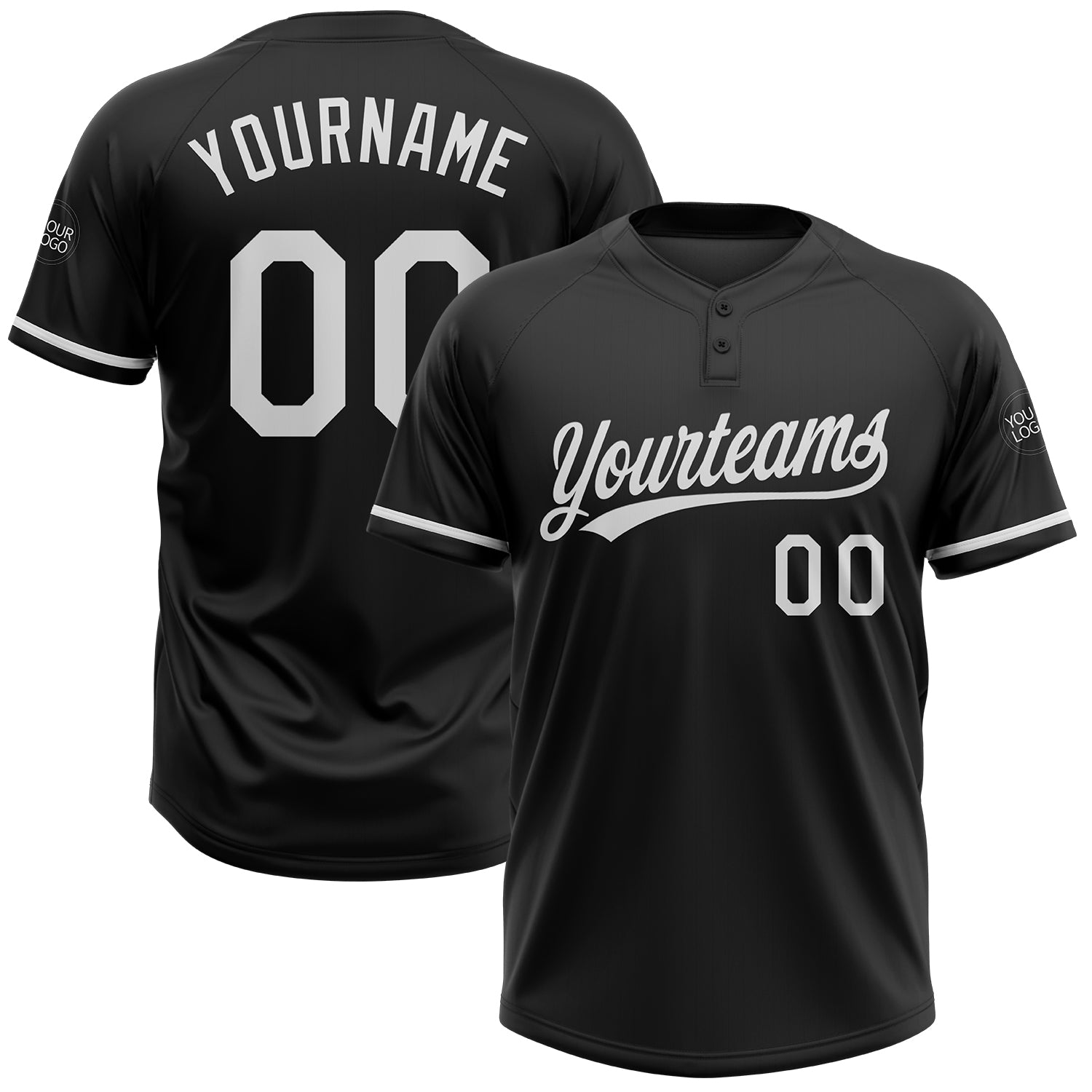 Custom Unisex Softball Jersey - Personalized Black and White Two-Button Design Personalized Black White Two-Button Unisex