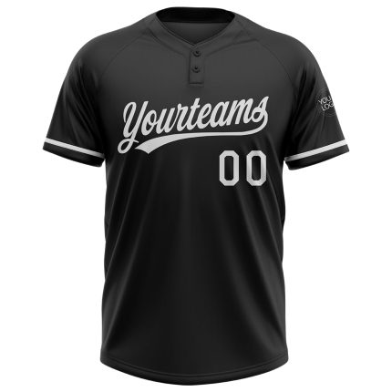 Custom Unisex Softball Jersey - Personalized Black and White Two-Button Design Personalized Black White Two-Button Unisex
