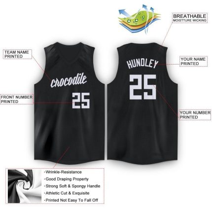 Customizable Black and White Basketball Jersey V-Neck for Men and Women Personalized Black White V-Neck Basketball Jersey