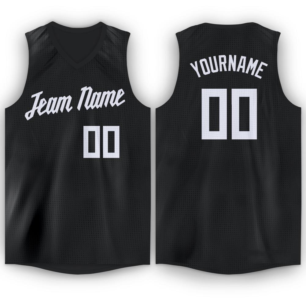 Customizable Black and White Basketball Jersey V-Neck for Men and Women Personalized Black White V-Neck Basketball Jersey
