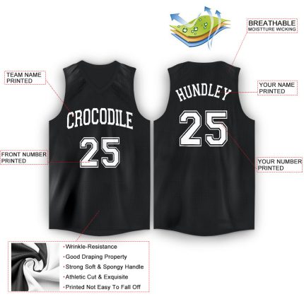 Custom Name and Number Black White V-Neck Basketball Jersey - Personalized Team Apparel Personalized Black White V-Neck Basketball