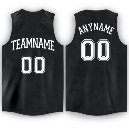 Custom Name and Number Black White V-Neck Basketball Jersey - Personalized Team Apparel Personalized Black White V-Neck Basketball