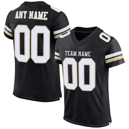 Custom Name Number Personalized Black and White Vegas Gold Mesh Football Jersey Authentic Personalized Black White-Vegas