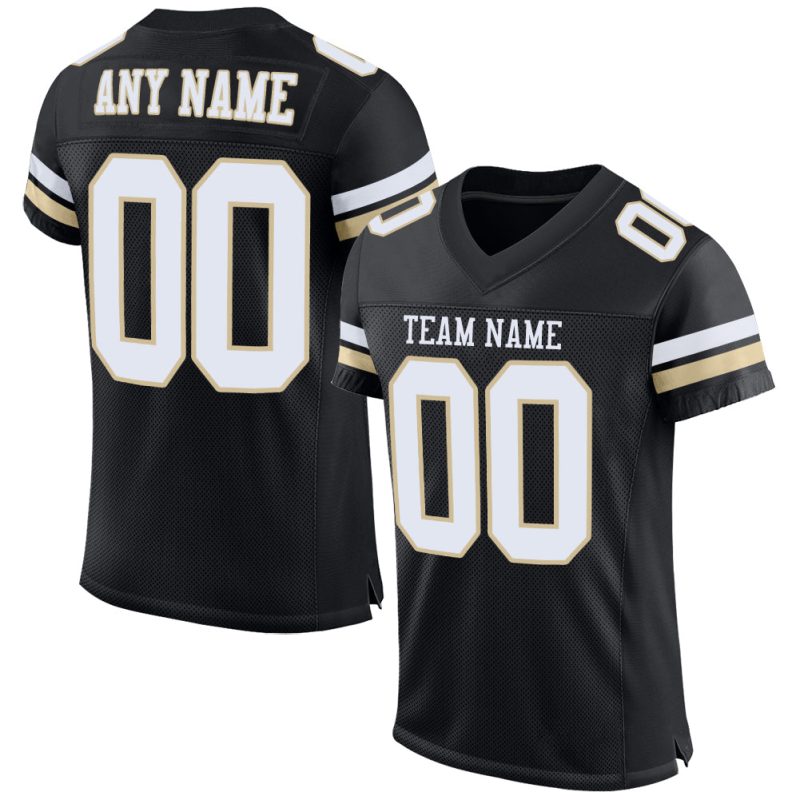 Custom Name Number Personalized Black and White Vegas Gold Mesh Football Jersey Authentic Personalized Black White-Vegas