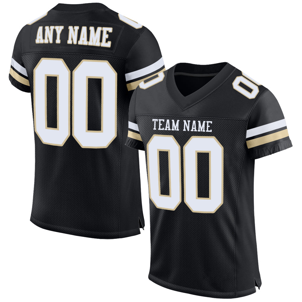 Custom Name Number Personalized Black and White Vegas Gold Mesh Football Jersey Authentic Personalized Black White-Vegas