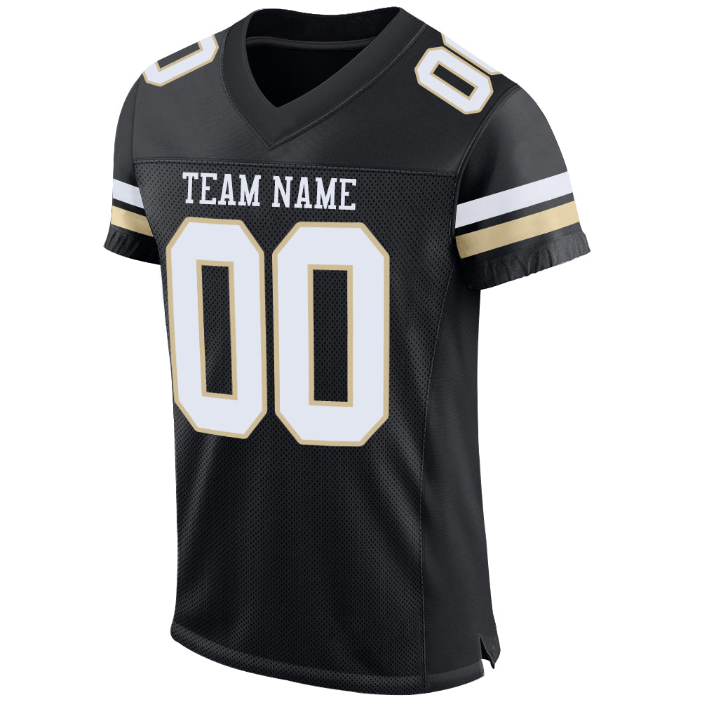 Personalized Black White-Vegas Gold Mesh Authentic Football Jersey Team Custom Name and Number Custom Name Number Personalized Black and White Vegas Gold Mesh Football Jersey Authentic Personalized Black White-Vegas - Image 2