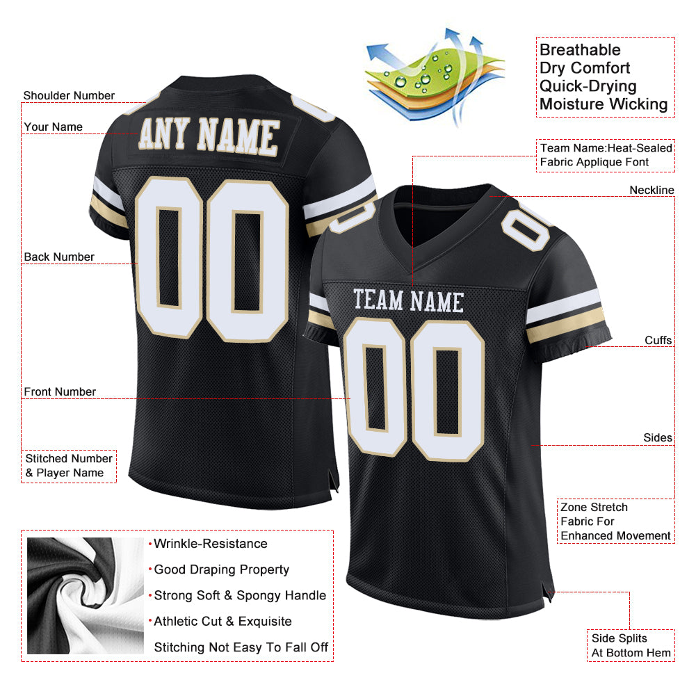 Personalized Black White-Vegas Gold Mesh Authentic Football Jersey Team Custom Name and Number Custom Name Number Personalized Black and White Vegas Gold Mesh Football Jersey Authentic Personalized Black White-Vegas - Image 4