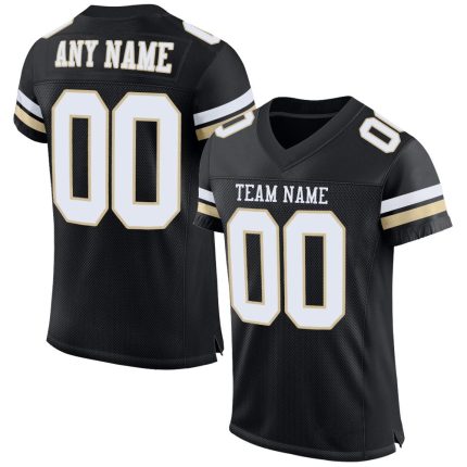 Personalized Vegas Gold Black White Mesh Football Jersey for Men and Women Personalized Black White-Vegas Gold Mesh Football