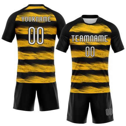 Custom Black White Yellow Abstract Volleyball Jersey - Sublimation Uniform Personalized Black White-Yellow Abstract Lines