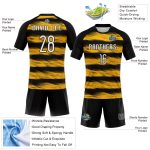 Custom Black White Yellow Abstract Volleyball Jersey - Sublimation Uniform Personalized Black White-Yellow Abstract Lines