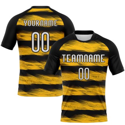Custom Black White Yellow Abstract Volleyball Jersey - Sublimation Uniform Personalized Black White-Yellow Abstract Lines