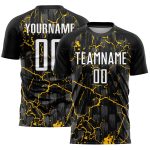 Personalized Lightning Soccer Jersey - Black White Yellow Sublimation Uniform Personalized Black White-Yellow Lightning Sublimation