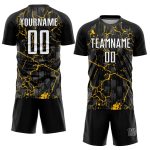 Personalized Lightning Soccer Jersey - Black White Yellow Sublimation Uniform Personalized Black White-Yellow Lightning Sublimation