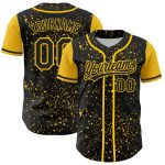 Personalized 3D Abstract Splatter Ink Baseball Jersey in Black Yellow Personalized Black Yellow 3D Abstract Splatter Ink
