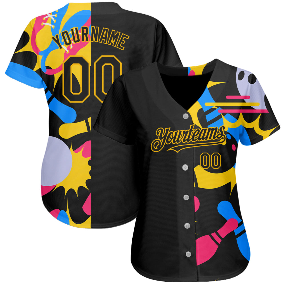 Personalized Black Yellow 3D Bowling Baseball Jersey Customizable Black and Yellow 3D Baseball Bowling Jersey for Men and Women Personalized Black Yellow 3D Bowling Baseball - Image 2
