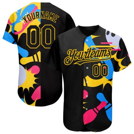 Customizable Black and Yellow 3D Baseball Bowling Jersey for Men and Women Personalized Black Yellow 3D Bowling Baseball