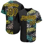 Personalized 3D Hawaii Tropical Palm Leaves Animal Print Baseball Jersey - Black Yellow Personalized Black Yellow 3D Hawaii