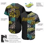 Personalized 3D Hawaii Tropical Palm Leaves Animal Print Baseball Jersey - Black Yellow Personalized Black Yellow 3D Hawaii
