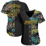 Personalized 3D Hawaii Tropical Palm Leaves Animal Print Baseball Jersey - Black Yellow Personalized Black Yellow 3D Hawaii