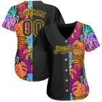Personalized 3D Tropical Palm Trees Black Yellow Baseball Jersey Personalized Black Yellow 3D Hawaii Tropical Palm Trees