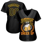 Custom 3D International Beer Day Baseball Jersey - Black Yellow Design Personalized Black Yellow 3D International Beer Day