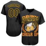 Custom 3D International Beer Day Baseball Jersey - Black Yellow Design Personalized Black Yellow 3D International Beer Day