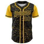 Custom Black Yellow 3D Abstract Splatter Ink Baseball Jersey with Personalized Name and Number - Authentic Team Apparel Personalized