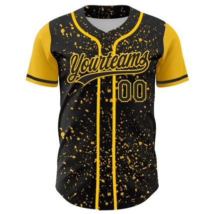 Custom Black Yellow 3D Abstract Splatter Ink Baseball Jersey with Personalized Name and Number - Authentic Team Apparel Personalized