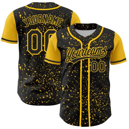 Custom Black Yellow 3D Abstract Splatter Ink Baseball Jersey with Personalized Name and Number - Authentic Team Apparel Personalized
