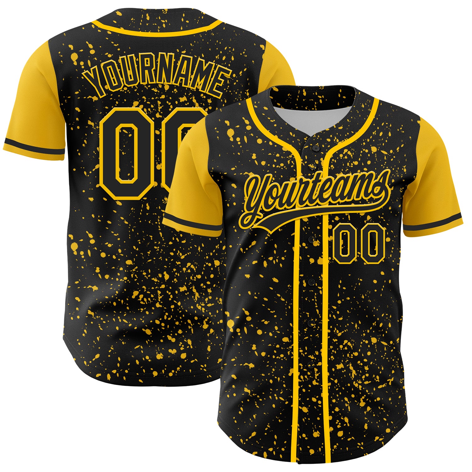 Custom Black Yellow 3D Abstract Splatter Ink Baseball Jersey with Personalized Name and Number - Authentic Team Apparel Personalized