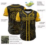 Custom Black Yellow 3D Abstract Splatter Ink Baseball Jersey with Personalized Name and Number - Authentic Team Apparel Personalized