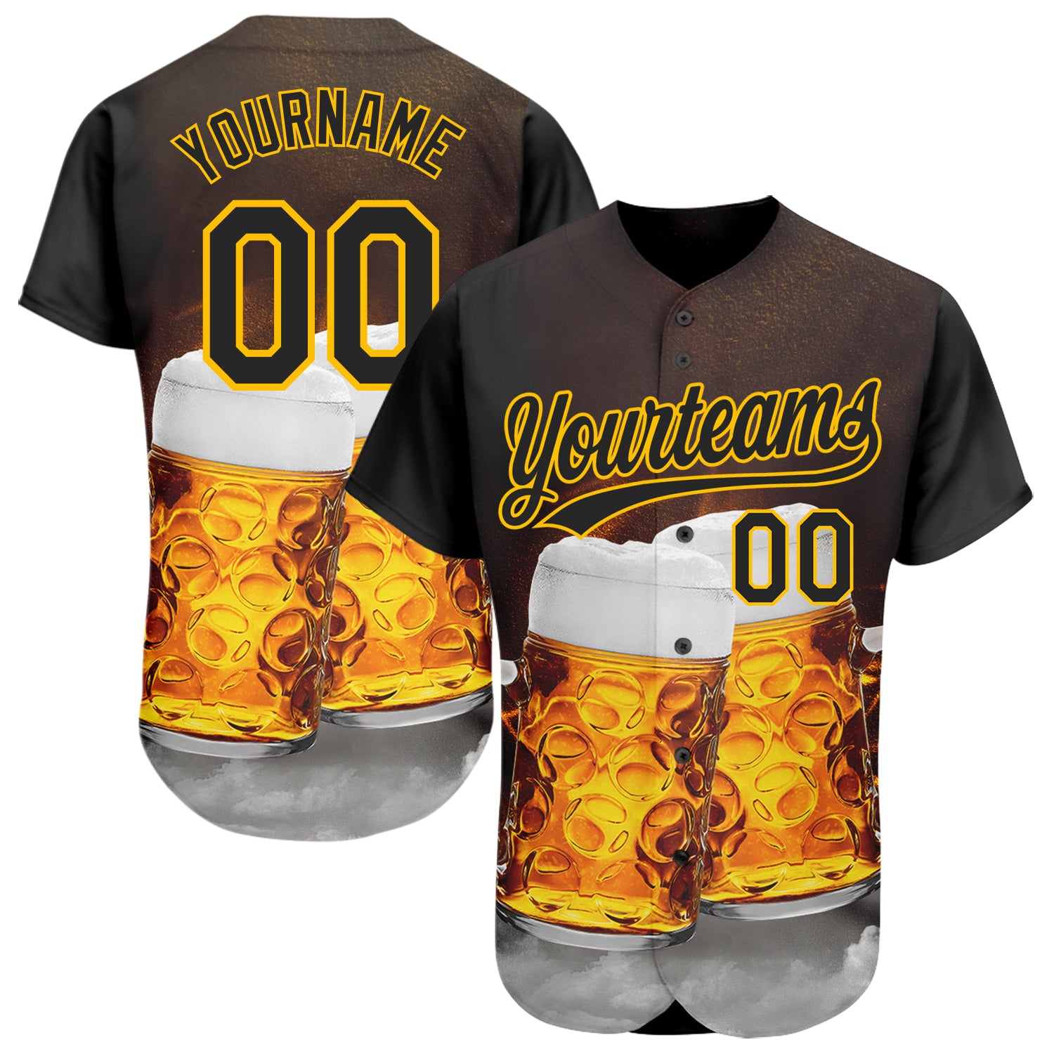 Custom Name Number Baseball Jersey 3D Pattern Design Black Yellow Beer Festival Authentic Team Personalized Black Yellow