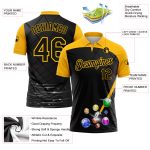 Custom Billiards Polo Shirt - Personalized 3D Black Yellow Pattern, Team Name & Number Print, Performance Fit Personalized