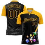 Custom Billiards Polo Shirt - Personalized 3D Black Yellow Pattern, Team Name & Number Print, Performance Fit Personalized