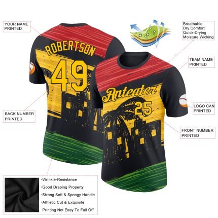 Black History Month Personalized 3D Pattern Performance T-Shirt - Black Yellow Design Personalized Black Yellow 3D Pattern