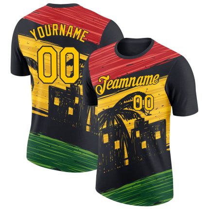 Black History Month Personalized 3D Pattern Performance T-Shirt - Black Yellow Design Personalized Black Yellow 3D Pattern