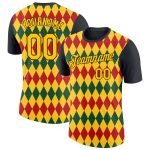 Custom Black Yellow 3D Pattern Black History Month T-Shirt with Team Name & Number - Performance Apparel Personalized Black