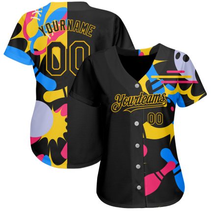 Personalized 3D Pattern Black Yellow Baseball Jersey Custom Name Number | Authentic Team Gear Personalized Black Yellow 3D